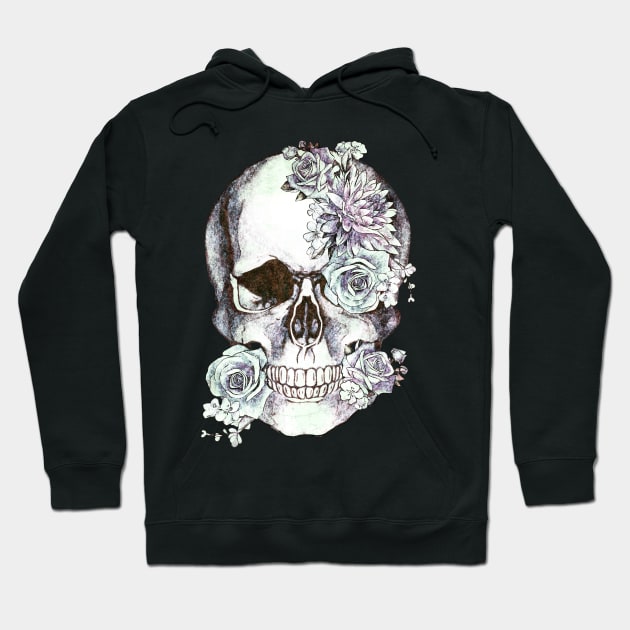 Floral Skull antiche white roses and peony Hoodie by Collagedream